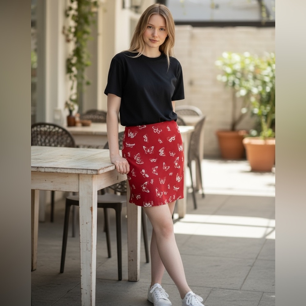 Realisation 100% Silk Par Cookies Mini Skirt S Butterfly Print Elastic Waist - Picture 3 of 9
